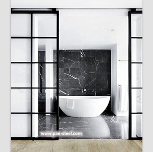 ประตูยุ้งข้าวแบบเลื่อนกระจกสองชั้นพร้อมกระจกฝ้ารางโครงเหล็กฝรั่งเศสสีดำภายใน - Product Image 4