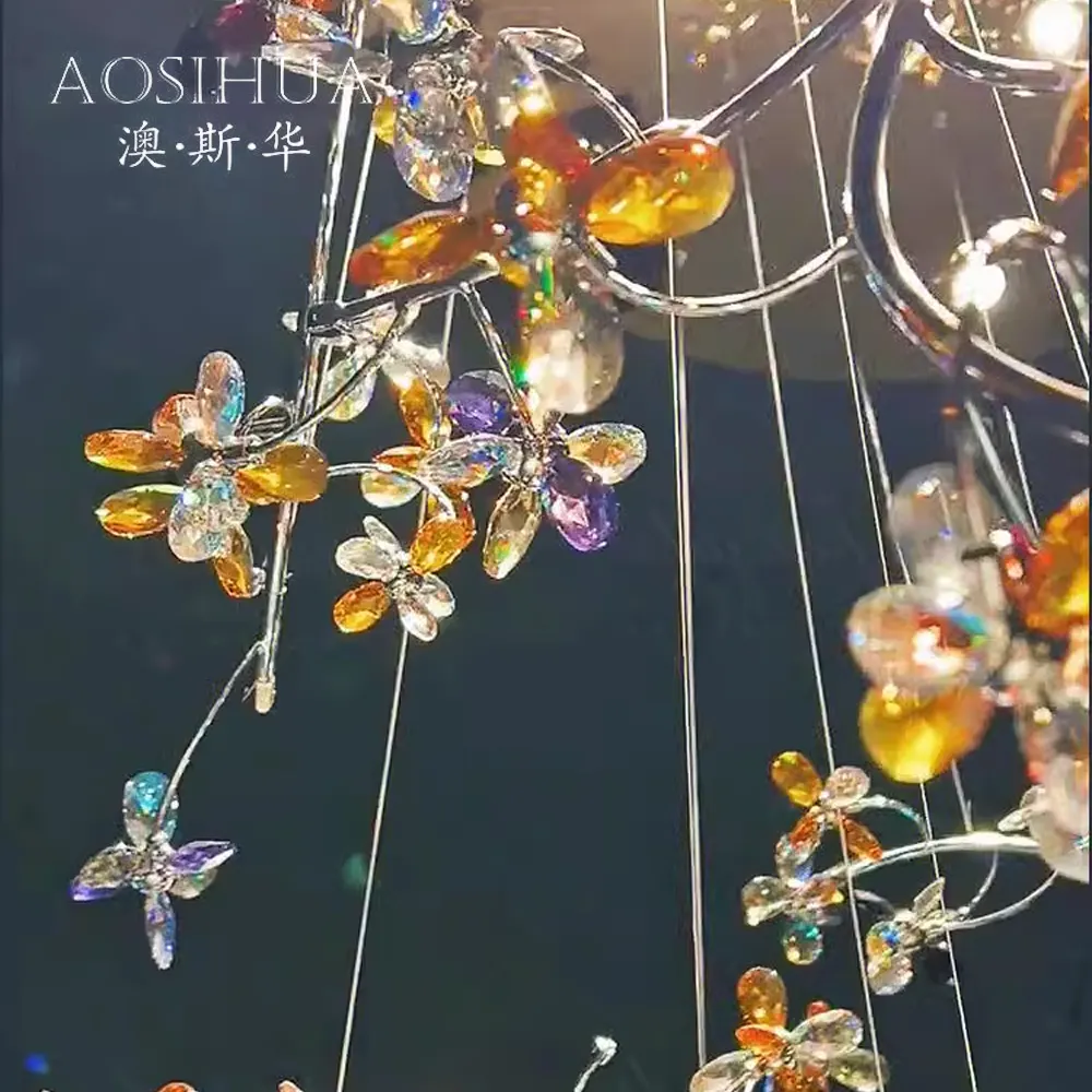 Çiçekler şekil nikel dalları büyük boy avize otel temizle kristal çağdaş aydınlatma Villa için