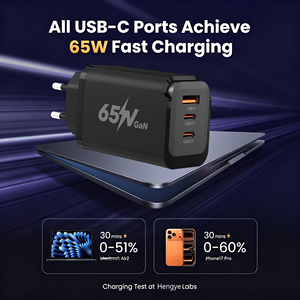 Cargador Portátil con QC3.0 y PD Tipo C, Cargador USB de 65W con Tecnología GaN, Adaptador de Carga Rápida para Teléfono, Enchufe Europeo - Product Image 3