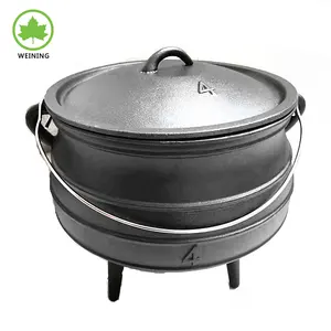 Olla profunda para acampar al aire libre para barbacoa, utensilios de cocina resistentes, olla de hierro fundido Extra grande, olla Potjie de hierro fundido negro