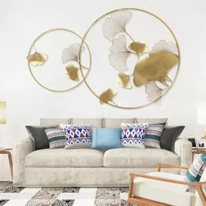 Modern New Chinese Leaves Design Round Shape Metal Artificial Flowers Combined Wall Decorations for Home