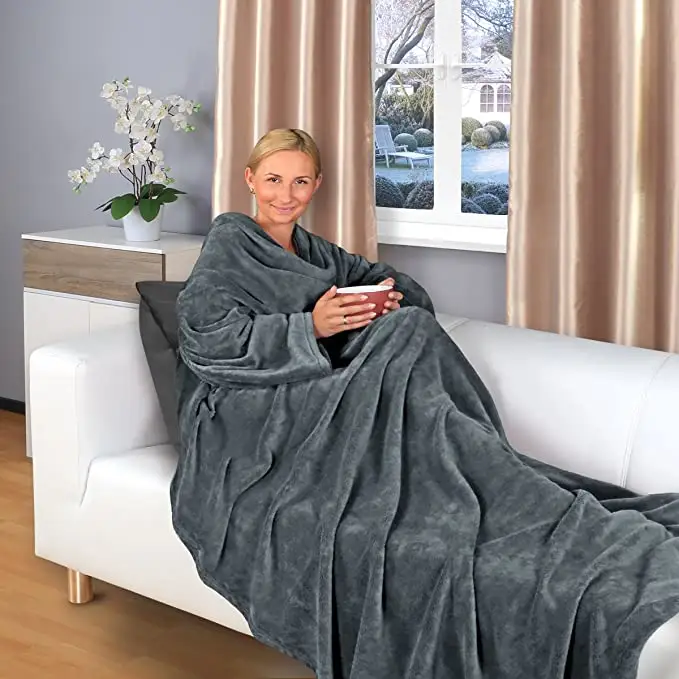 TV Blanket with Sleeves and Pocket 200 x 150 cm Cuddly Blanket Various Colours Supersoft XL Flannel Microfibre Fleece
