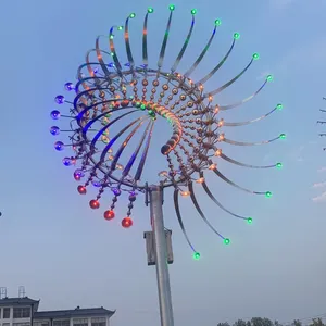 Escultura cinética led personalizada de fábrica, molino de viento para jardín, motor giratorio de viento con precio al por mayor