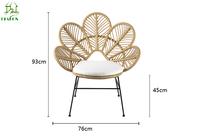 Chaise longue de détente de loisirs de jardin en métal d'extérieur de paon Vente en gros Chaise de paon en osier de rotin moderne pour le patio