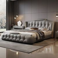 2026 Modernes Günstiges Massivholz-Bettgestell mit Aufbewahrungsboxen Schlafzimmer-Set Lederbezogenes Softbett mit Stauraum Kingsize-Bettgestell Gepolstertes Bett