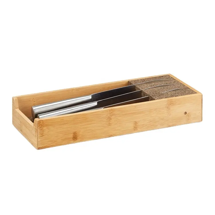 knife dock with cork divider Kitchen Knife Storage drawer bamboo knife block
