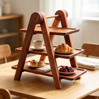 Plateau de service en bois de noyer à 3 niveaux, plateaux de service pour recevoir, plateaux de service en bois massif pour les fêtes, support à cupcakes pour mariage, plateau à fruits