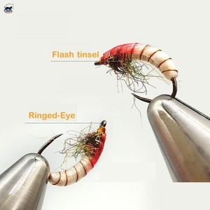 Hameçon courbé sans ardillon # 12 mouches artificielles nymphe Caddis nouées à la main, corps segmenté, leurre coulant, larves de Caddis pour la pêche à la truite et à la perche - Product Image 3