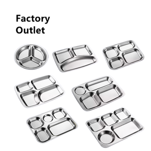 Las bandejas de comida rápida personalizadas de acero inoxidable 304 y 201 2/<span class=keywords><strong>3</strong></span>/4 se dividen <span class=keywords><strong>en</strong></span> platos para estudiantes y adultos Cafetería de la empresa - Product Image 1