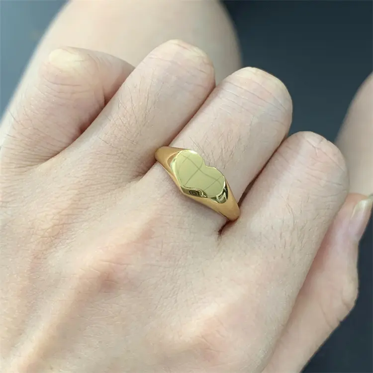 30% off Dainty wedding jewelry waterproof stainless steel signet ring custom engraved blank gold heart rings for women