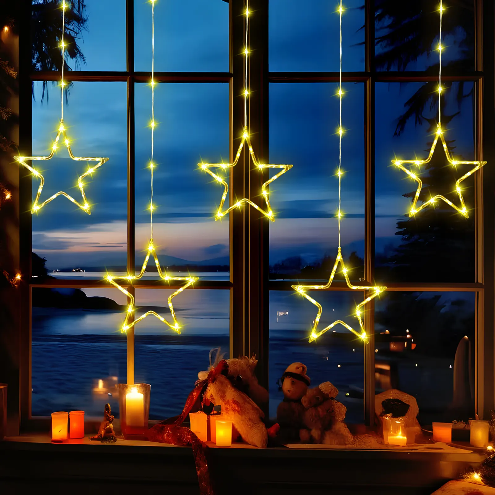 نورثلاند ضوء سلسلة في الهواء الطلق شفاف مشرق واضح شكل نجمة أضواء عيد الميلاد عيد الميلاد خرافية وميض ضوء سلسلة الستار