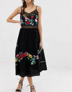crotch insert cami trapeze floral embroidered midi dress