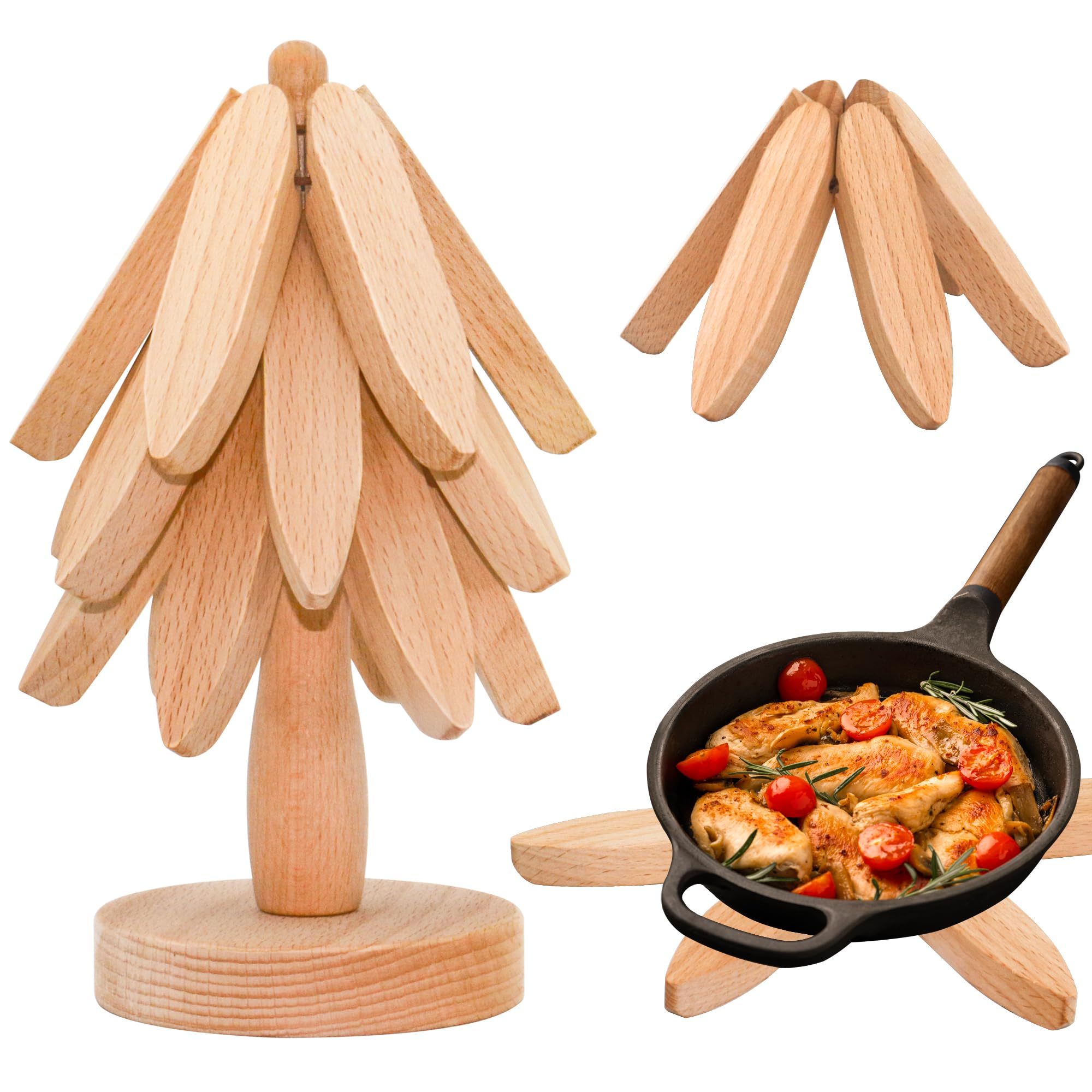 Wooden Foldable Trivet Set - Tree Shape Hot Pad For Pots & Bowls, Set Of 3 - View #4