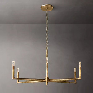 Lustre suspendu minimaliste en laiton antique pour salle à manger, luxe, haute qualité, restaurant américain, 48 pouces, rond, doré - Product Image 2