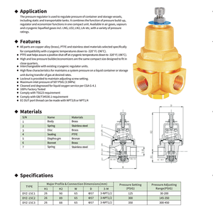 Regulador de compresor combinado criogénico DYZ15C para vapores de gases de aire Gases licuados que incluyen producto de cilindro de gas LN2 y LO2 - Product Image 5