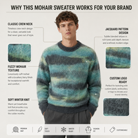 Pull en mohair pour homme avec logo personnalisé, motif jacquard duveteux, col rond, tricot d'hiver