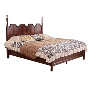 Cama de Madera Maciza Eri de 1.8m, Estilo Rústico Francés, con Plataforma Tallada a Mano en Caoba, Muebles para Dormitorio - Product Image 5