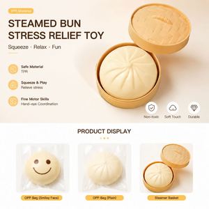En stock : Jouet Squishy en forme de grand pain vapeur fourré, en matériau TPR, à rebond lent, avec simulation sonore de pression, petit cadeau anti-stress - Product Image 2