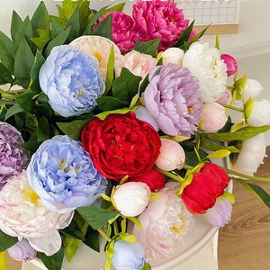 Bouquet de fleurs artificielles en soie pivoine à double tête, vase vert, décoration d'intérieur, arrangement floral pour salon - Product Image 4