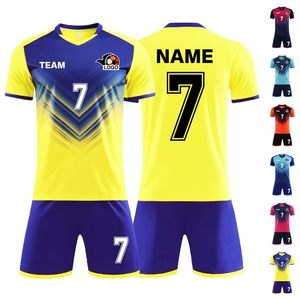 Ensemble de maillots de football personnalisés sublimés jaune et bleu, col en V, manches courtes, anti-transpiration, unisexe adulte, tenue d'équipe, design dégradé - Product Image 1