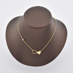 Pendentif romantique unisexe en acier inoxydable de qualité supérieure avec amour éternel et double cœur taille brillante plaqué or 24KT - Product Image 5