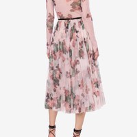 Usine Nouvelle Arrivée Haute Qualité Personnalisé 100% Polyester Longuette Tulle Fleur Imprimer Volants Midi Jupe