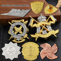 Pins personnalisés bicolores plaqués or et argent, en alliage de zinc, avec motifs 3D détaillés en relief (Aigle et Épée), logo métallique sur mesure