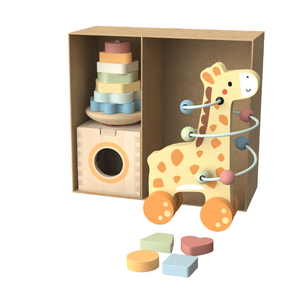 3 in 1 Box <strong>Wooden</strong> Around Bead Maze <strong>Push</strong> <strong>Along</strong> Giraffe Stacking <strong>Toy</strong> Montessori Sensory <strong>Toys</strong> for Kids - Product Image 2