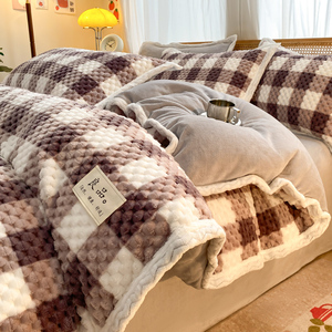 Ấm áp 4pcs sọc <span class=keywords><strong>flannel</strong></span> sữa nhung tấm <span class=keywords><strong>Set</strong></span> rô Bộ giường đặt kẻ sọc Quilt Cover tấm ga trải giường gối Bộ dụng cụ cho mùa đông - Product Image 6