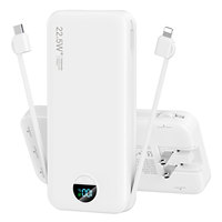 12000mAh Li-Polimer Pil Güç Bankası, Dahili AC Priz, LED Ekran, Type-C Arayüz, Çift Kablo ve 22.5W Hızlı Şarj Adaptörü