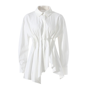 Nouveaux polos à la mode à la mode chemisier en coton creux à manches longues hauts amples chemise blanche femmes - Product Image 5