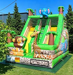 Tobogán Inflable Doble con Diseño de Animales de la Selva, Fácil de Inflar, para Jardín de Niños, Actividades con Animales Salvajes, de PVC - Product Image 1