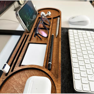 Organizador de escritorio de madera, soporte de almacenamiento multifuncional rectangular para escritorio, accesorios de oficina, soporte para teléfono y tableta - Product Image 3