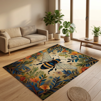 Tapis personnalisé vintage motif abeille, grand tapis imprimé floral bohème, antidérapant et lavable pour salon, chambre et usage domestique