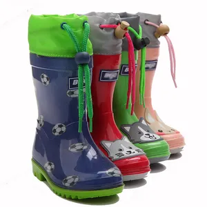 kids pvc plastic jelly football printed rain boots for children