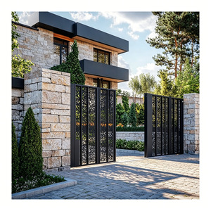 Porte coulissante <span class=keywords><strong>en</strong></span> <span class=keywords><strong>fer</strong></span> <span class=keywords><strong>forgé</strong></span> pour entrée principale, design moderne avec quincaillerie et serrure <span class=keywords><strong>en</strong></span> acier inoxydable - Product Image 2