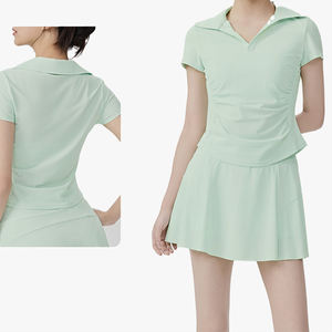 Conjunto de Dos Piezas con Cuello Polo y Manga Corta para Mujer, Personalizable, Cintura Ajustable, Ropa de Yoga Ligera, Transpirable, Antiexposición, Conjunto de Falda de Tenis - Product Image 6