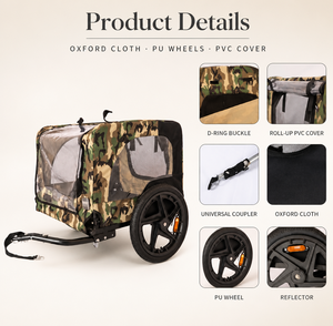 Remolque de bicicleta ajustable para mascotas con suspensión, carrito transportador de perros con ventana de malla y cubierta enrollable, cuatro ruedas para viaje - Product Image 3