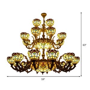 Blue Tiffany Bowl Chandelier 3 Tiers <strong>Upward</strong> <strong>Lighting</strong> Bedroom Living Room Hanging <strong>Lighting</strong> in Bronze Finish - Product Image 6