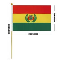 Drapeau de Bolivie à agiter à la main, style fanion, 14*21cm, en polyester imprimé numériquement, avec tige en bois – Vente en gros, Offre Spéciale