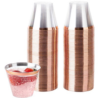 Verre à champagne en or rose personnalisé de 9oz en plastique transparent à bordure jetable à paroi unique pour fête et mariage
