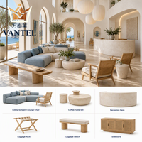 Ensemble de mobilier moderne pour hall d'hôtel : canapé personnalisé, fauteuil lounge, comptoir d'accueil, banc à bagages et buffet pour projets