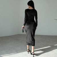 Robe longue décontractée pour femme, coupe ample, tissée, imprimée numériquement, respirante, couleur unie, manches longues