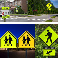 Panneau de signalisation de zone scolaire conforme MUTCD - Panneau de passage piétonnier jaune vert fluorescent pour routes américaines, panneau en aluminium
