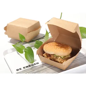 Personalizado Brown Preto Branco Papelão Papercorrugated Papier Clamshell Hamburger Fries Entrega Food Grade Papel Caixa Embalagem