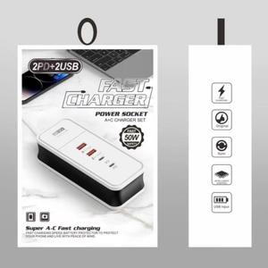 <strong>Multi</strong>-Port Super A-C Fast Charging Travel <strong>Adapter</strong> 5V 2.4a 50W USB-C 2PD+2USB <strong>Power</strong> Socket with Extension Cord - Product Image 6