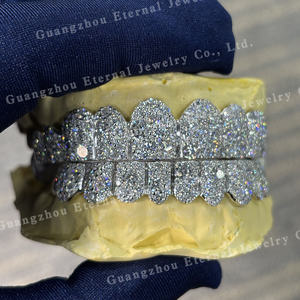 Fondo personalizzato 2 4 6 8 10 mosaico VVS Moissanite Lab Diamond taglio dritto S925 argento 10K 14K oro massiccio denti <span class=keywords><strong>Grillz</strong></span> - Product Image 2