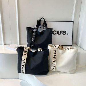 Factory Large Capacity Custom Printing Logo Fashion <b>Women</b> Beige <b>Black</b> Cotton Canvas Shoulder Gift Tote Shopping <b>Bags</b> with Handle - Product Image 2