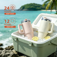 Gobelet isotherme 40 oz avec poignée, double paroi, en acier inoxydable, tasse de voyage anti-fuite avec couvercle à paille rabattable, sans BPA, réutilisable