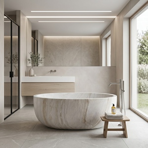 Baignoires ovales modernes sur mesure de luxe, exclusives, en marbre blanc et bois, autoportantes, pour salle de bain, villa, hôtel, maison - Product Image 5